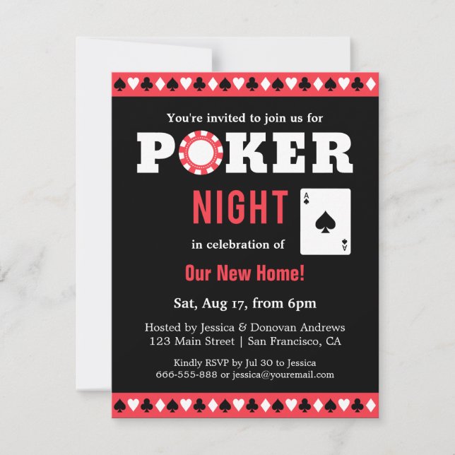 Cartes d'invitation pour une soirée de jeu de poke (Devant)