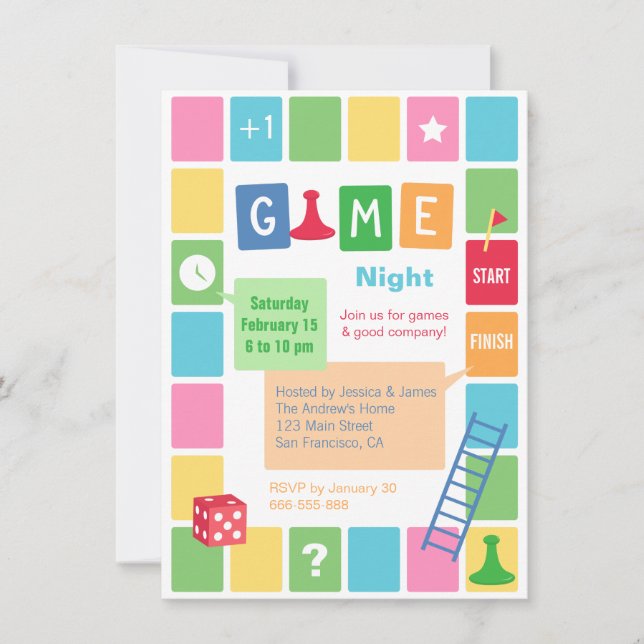 Cartes d'invitation pour une soirée de jeux de soc (Devant)
