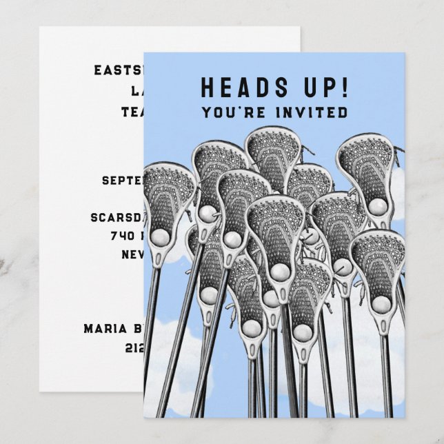 Cartes d'invitation pour une soirée de lacrosse d' (Devant / Derrière)