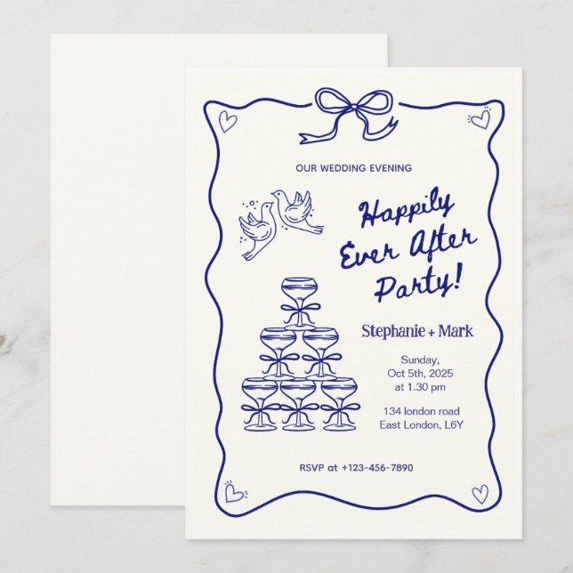 Cartes d'invitation pour une soirée de mariage heu (Devant / Derrière)