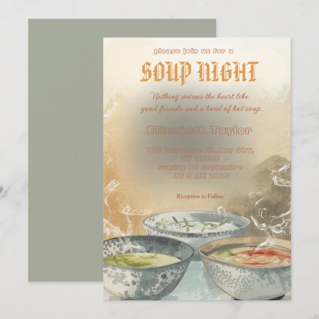 Cartes d'invitation pour une soirée de soupe (Devant / Derrière)