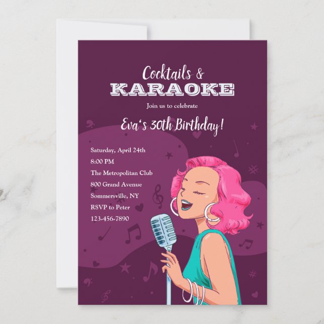 Cartes d'invitation pour une soirée karaoke (Devant)