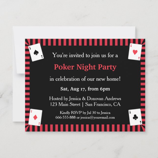Cartes d'invitation pour une soirée poker de penda (Devant)