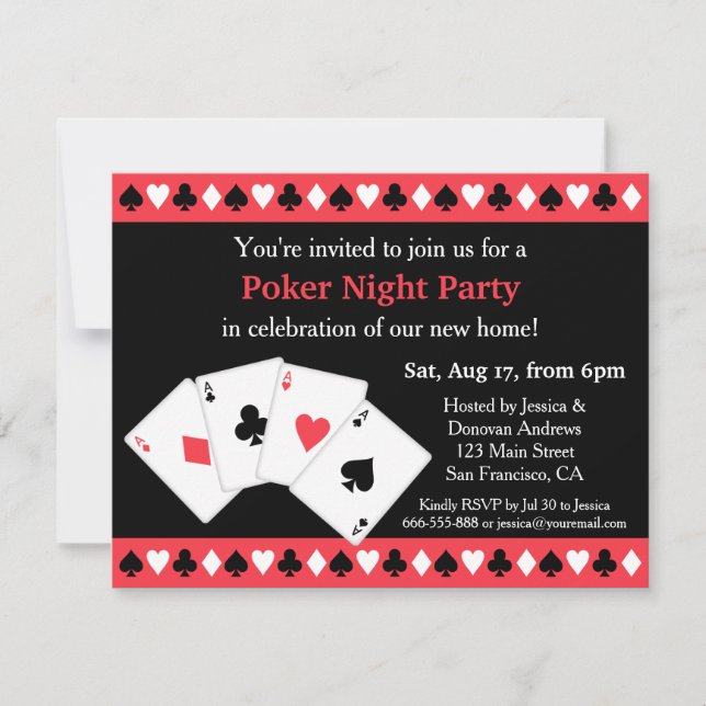 Cartes d'invitation pour une soirée poker de penda (Devant)
