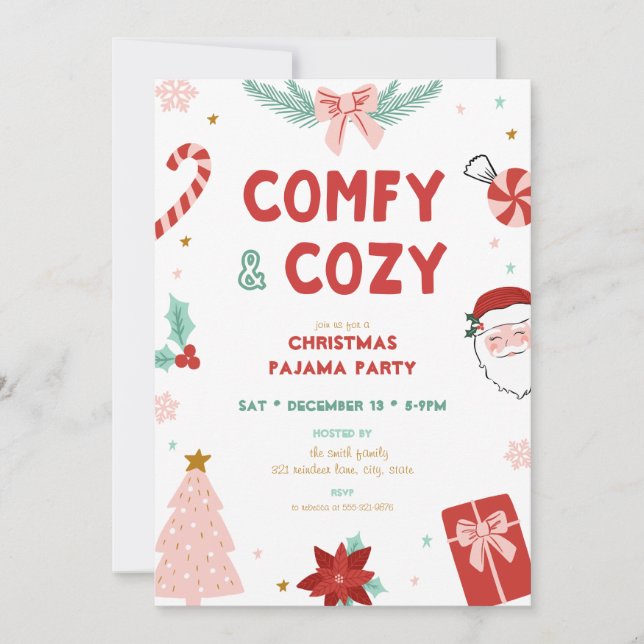 Cartes d'invitation pour une soirée pyjama de Noël (Devant)