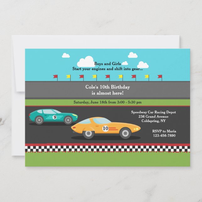 Cartes d'invitation pour voitures de course (Devant)