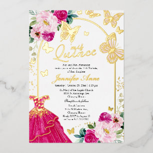 Cartes d'invitation Quince papillon Rose Chaud Rob