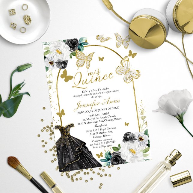 Cartes d'invitation Quinceanera espagnole Papillon (Créateur téléchargé)