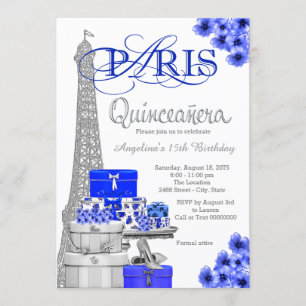 Cartes d'invitation Quinceañera Paris Argent Bleu