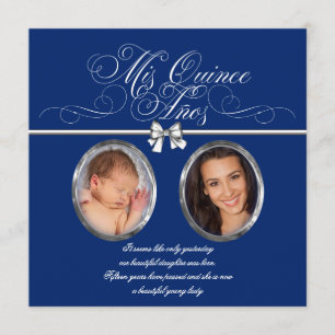 Cartes d'invitation Quinceañera Photo Royale Bleue
