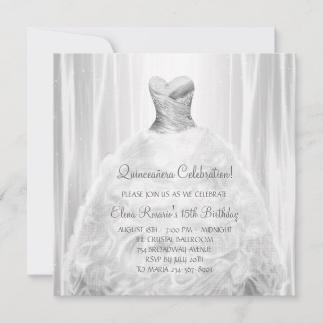 Cartes d'invitation Quinceanera robe de soirée bla (Devant)