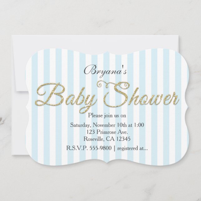 Cartes d'invitation rayées bleues pour Baby Shower (Devant)