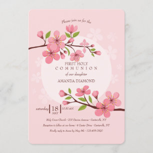 Cartes d'invitation religieuses aux fleurs de ceri