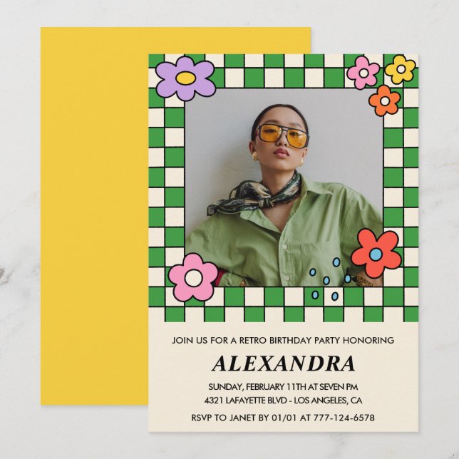 Cartes d'invitation rétro pour 20e anniversaire Fl (Devant / Derrière)