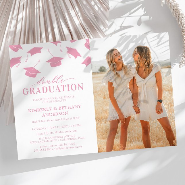 Cartes d'invitation rose avec photo pour double fê (Créateur téléchargé)