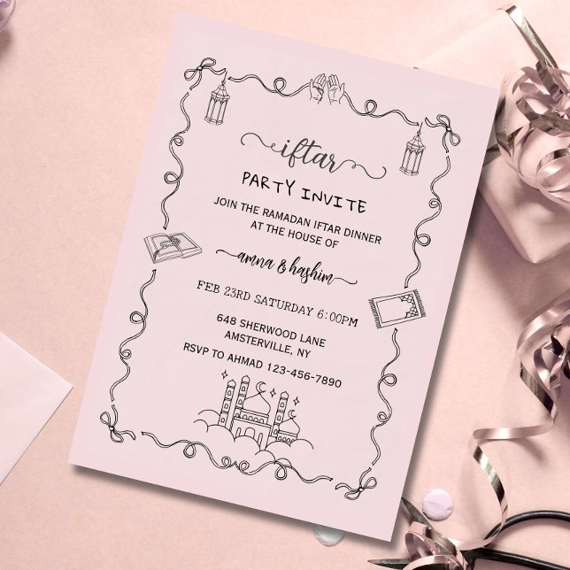 Cartes d'invitation rose de ramadan pour iftar doo (Créateur téléchargé)