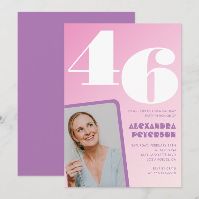 Cartes d'invitation rose groovy 46ème anniversaire (Devant / Derrière)