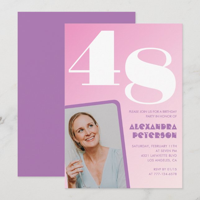 Cartes d'invitation rose groovy 48ème anniversaire (Devant / Derrière)