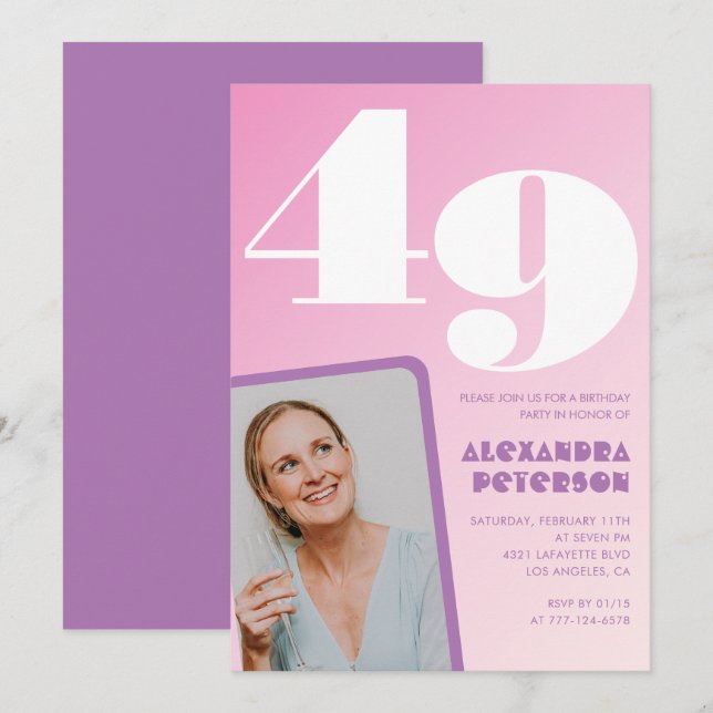 Cartes d'invitation rose Groovy 49e anniversaire P (Devant / Derrière)