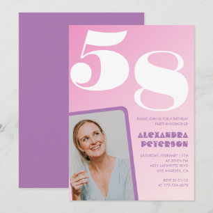 Cartes d'invitation rose Groovy pour 58ème anniver
