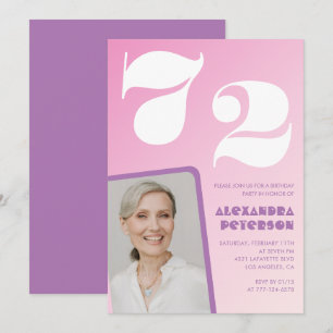 Cartes d'invitation rose Groovy pour 72ème anniver