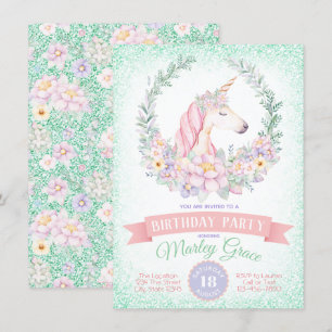 Cartes d'invitation rose menthe pour une fête d'an