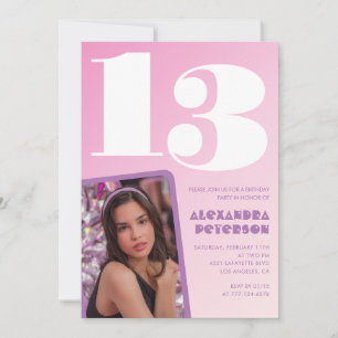 Cartes d'invitation rose pour 13 ans Fille Photo R
