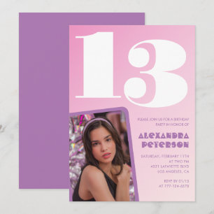 Cartes d'invitation rose pour 13 ans Fille Photo R