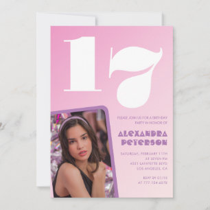 Cartes d'invitation rose pour 17e anniversaire Pho