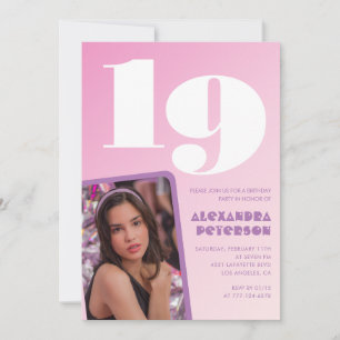 Cartes d'invitation rose pour 19ème anniversaire P