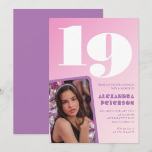Cartes d'invitation rose pour 19ème anniversaire P
