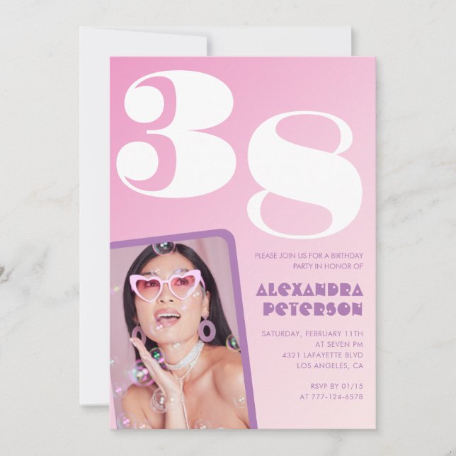 Cartes d'invitation rose pour 38e anniversaire Pho (Devant)