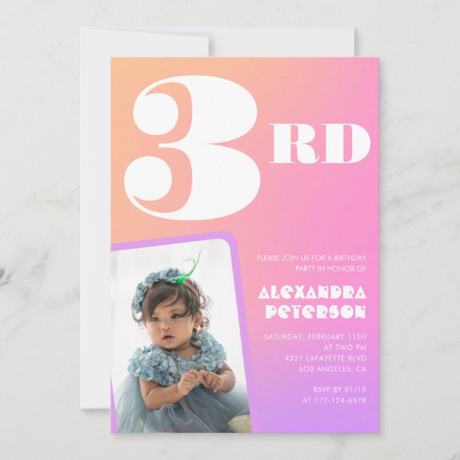 Cartes d'invitation rose pour 3ème anniversaire Ph (Devant)