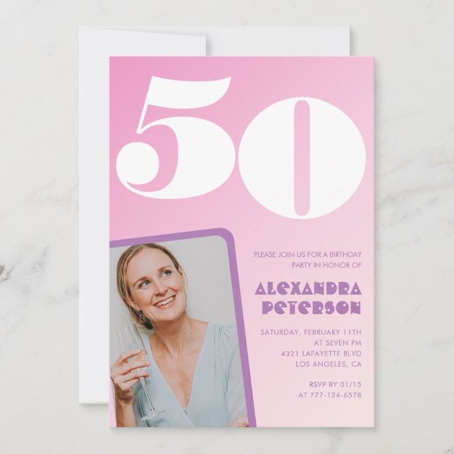 Cartes d'invitation rose pour 50e anniversaire Pho (Devant)