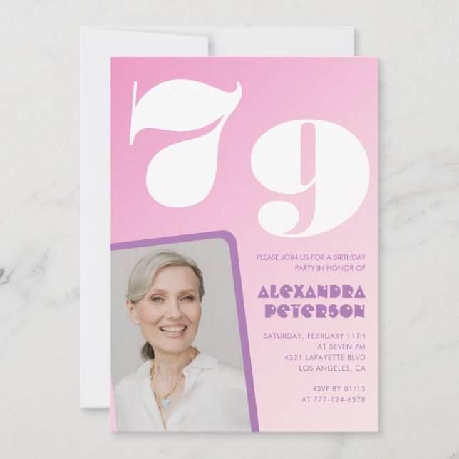Cartes d'invitation rose pour 79e anniversaire Pho (Devant)