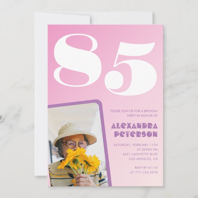 Cartes d'invitation rose pour 85e anniversaire Pho (Devant)
