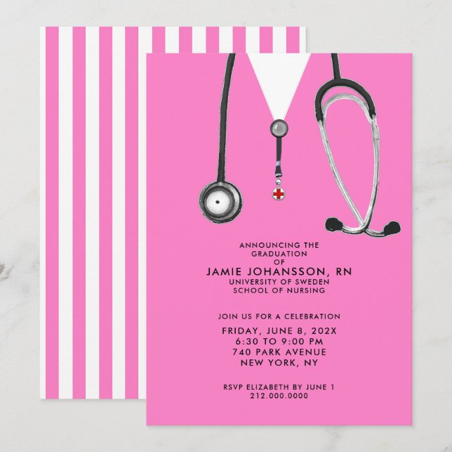 Cartes d'invitation rose pour la remise des diplôm (Devant / Derrière)
