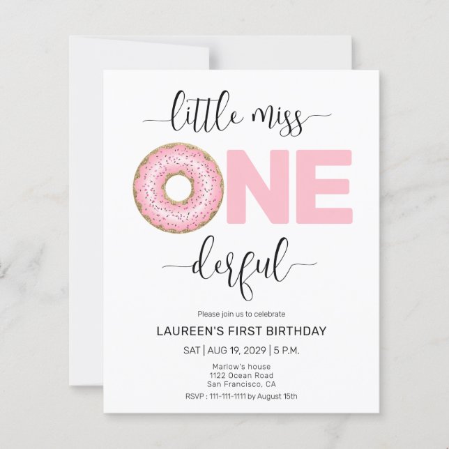 Cartes d'invitation rose pour le 1er anniversaire  (Devant)