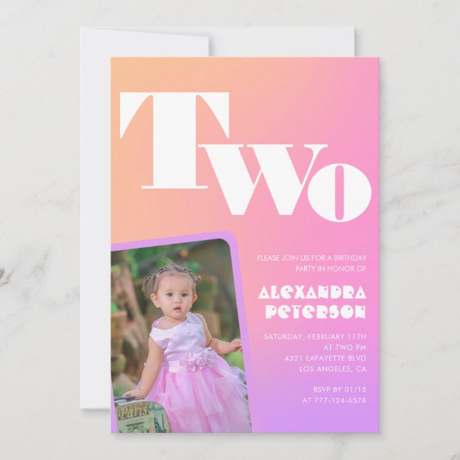Cartes d'invitation rose pour les 2 ans de sa Phot (Devant)