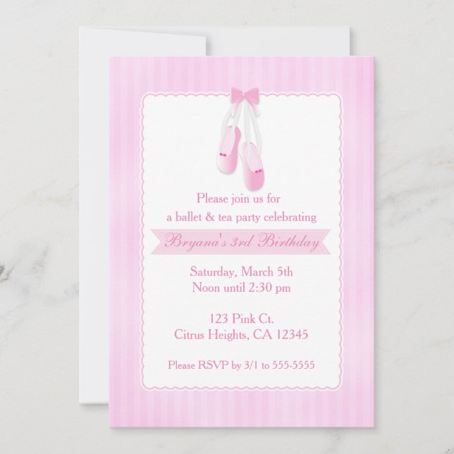 Cartes d'invitation rose pour soirée de ballet en  (Devant)