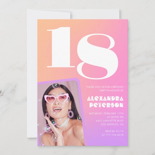 Cartes d'invitation rose pour son 18ème anniversai (Devant)
