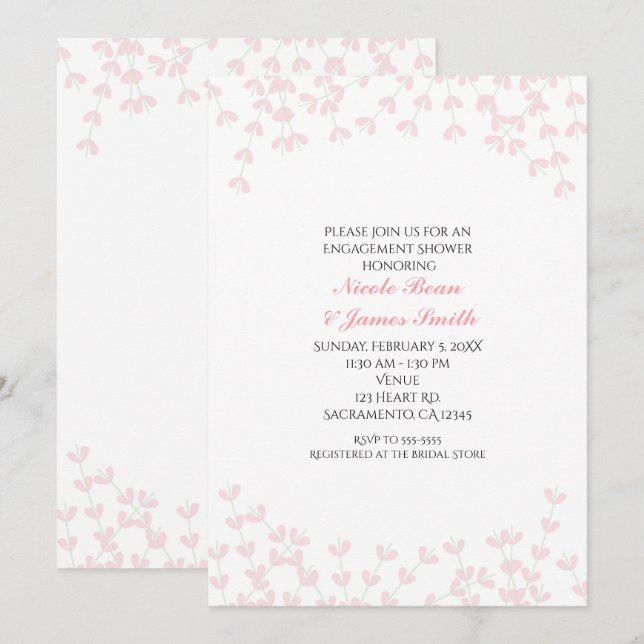 Cartes d'invitation rose rustique vaporeux pour la (Devant / Derrière)