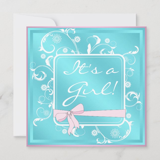 Cartes d'invitation Rose Turquoise Blanc pour Baby (Devant)