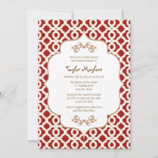 Cartes d'invitation rouge et or pour une fête de m (Devant)