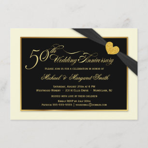 Cartes d'invitation Ruban Noir pour les 50 ans de