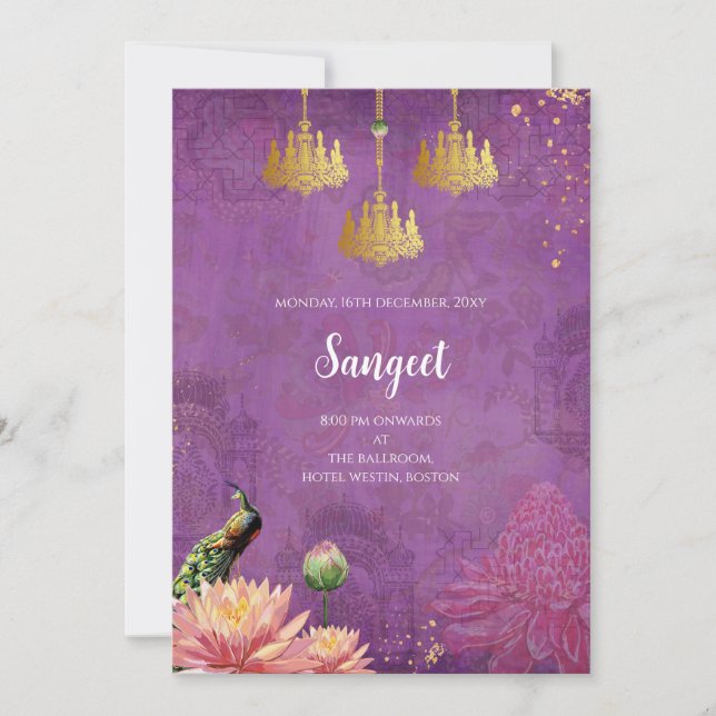 Cartes d'invitation Sangeet indien et faire-part d (Devant)
