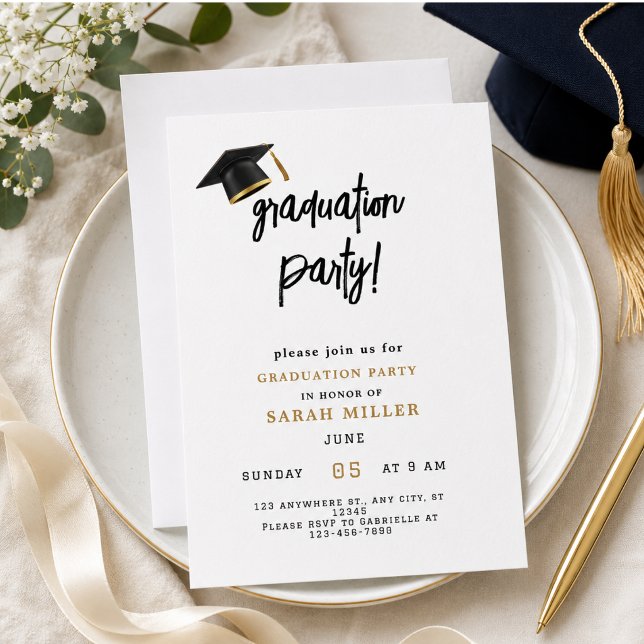 Cartes d'invitation simple moderne pour fête de fi (Simple Modern Graduation Party Invitations)