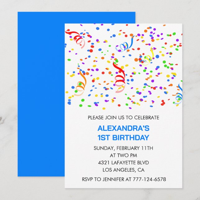 Cartes d'invitation simple pour 1er anniversaire C (Devant / Derrière)