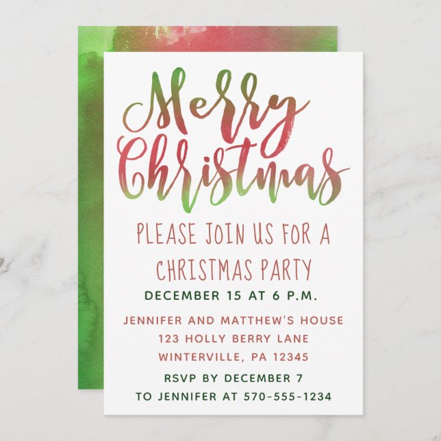 Cartes d'invitation simple rouge et vert pour une  (Devant / Derrière)