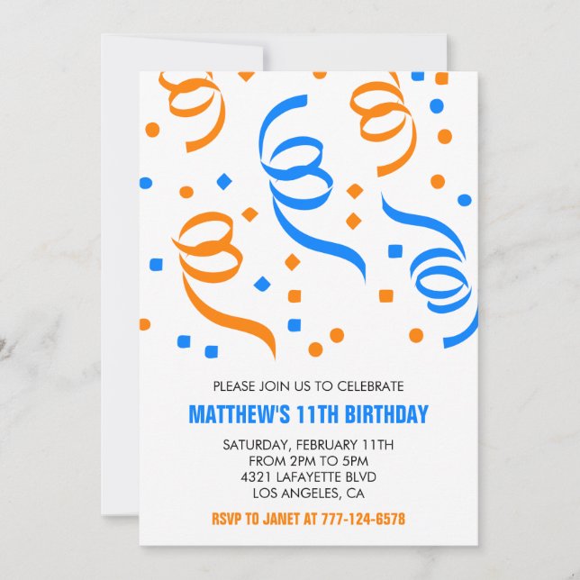 Cartes d'invitation simples pour 11 ans anniversai (Devant)